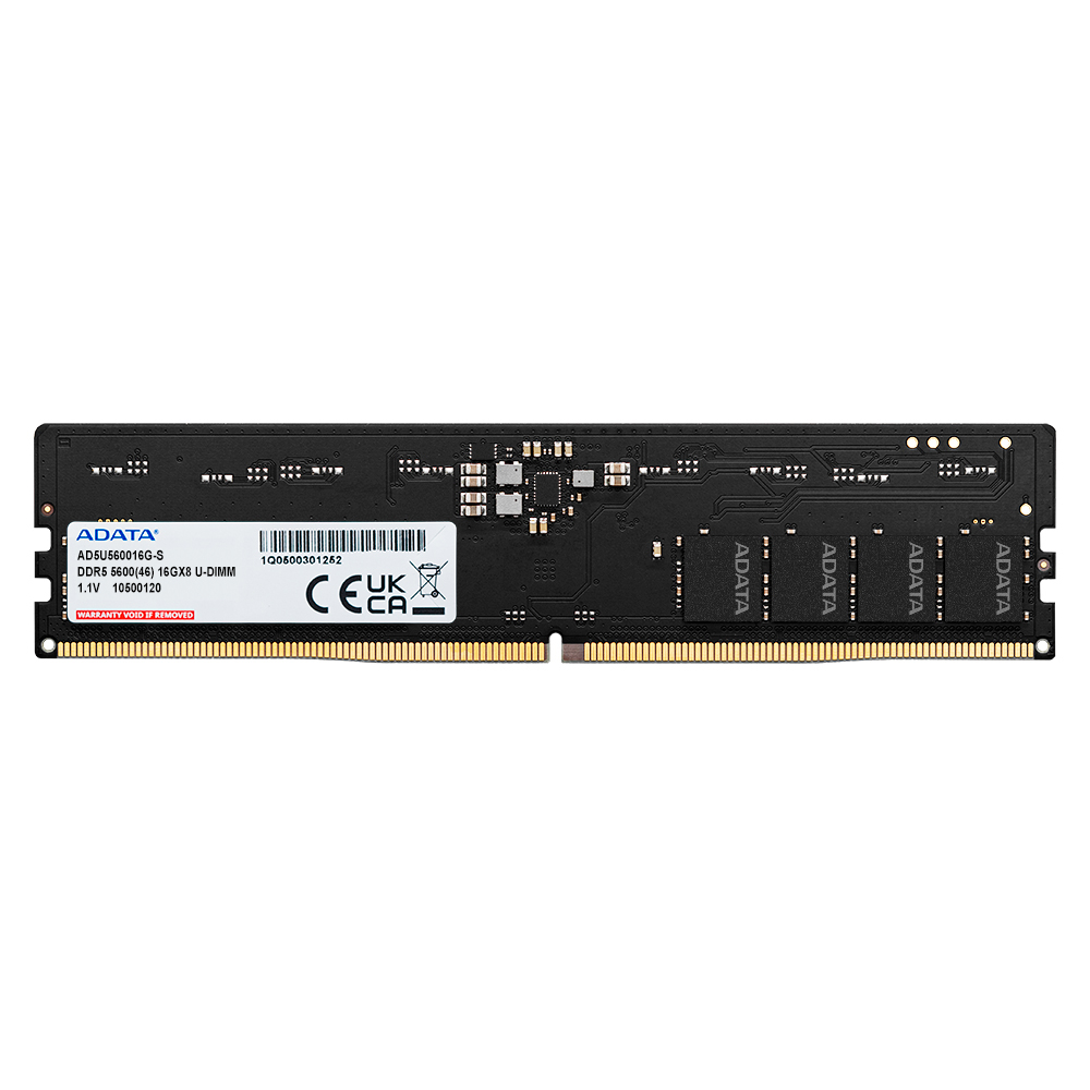 رم دسکتاپ DDR5 ای دیتا مدل U-DIMM ظرفیت 16 گیگابایت، با فرکانس 5600 مگاهرتز، تایمینگ CL46 و معماری تک‌کاناله