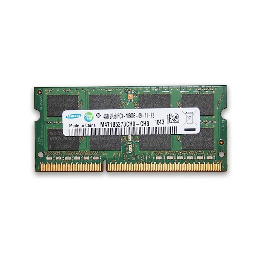 رم لپ‌تاپ DDR3 تک کاناله 4 گیگابایت سامسونگ مدل M471B5273CH0-CH9 فرکانس 1333 مگاهرتز، تایمینگ CL9، ولتاژ کاری 1.5 و 1.35 ولت، نوع SO-DIMM با 204 پین